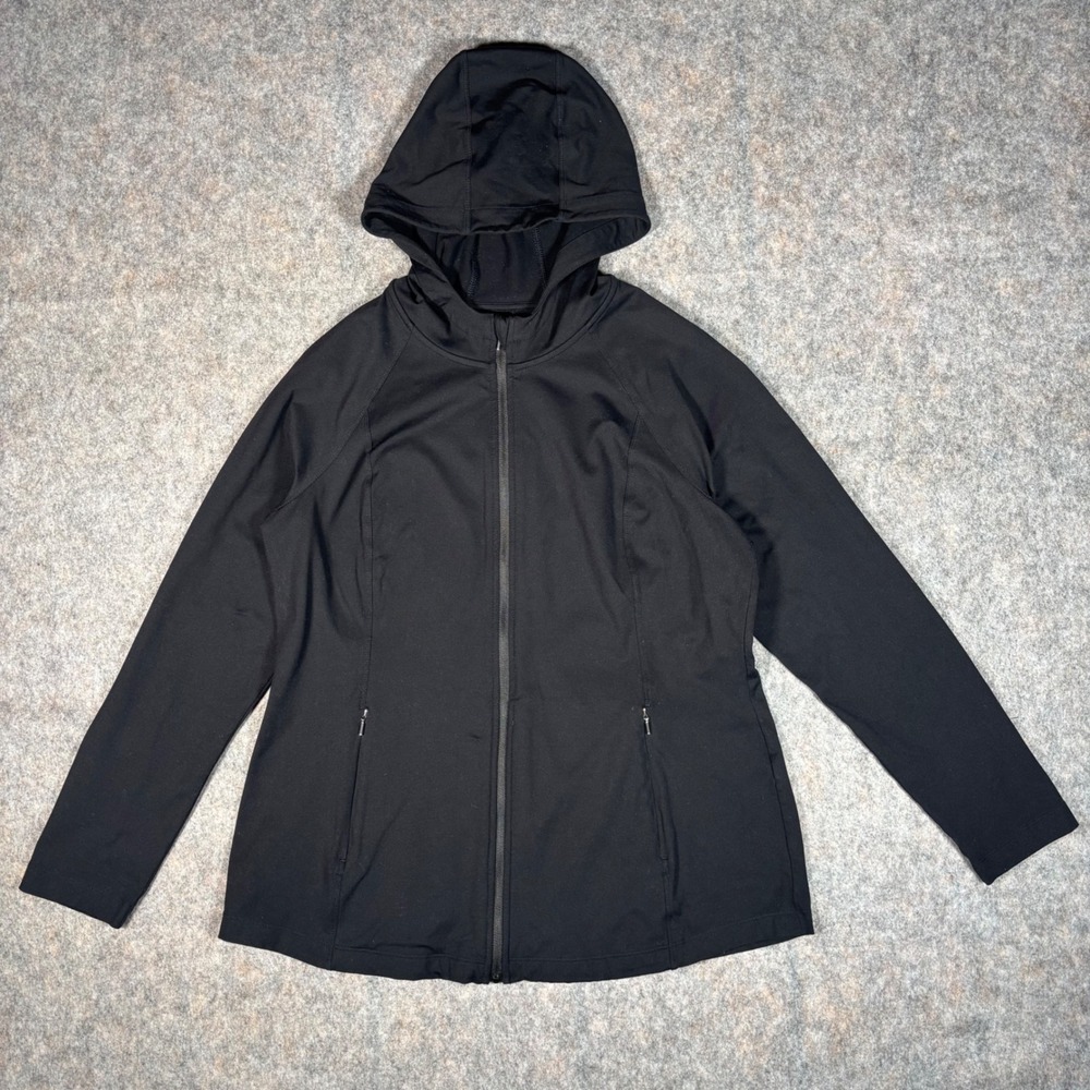 J. Jill Fit Performance Zip Front Hoodie Black Jacket Womens M Workout 206881